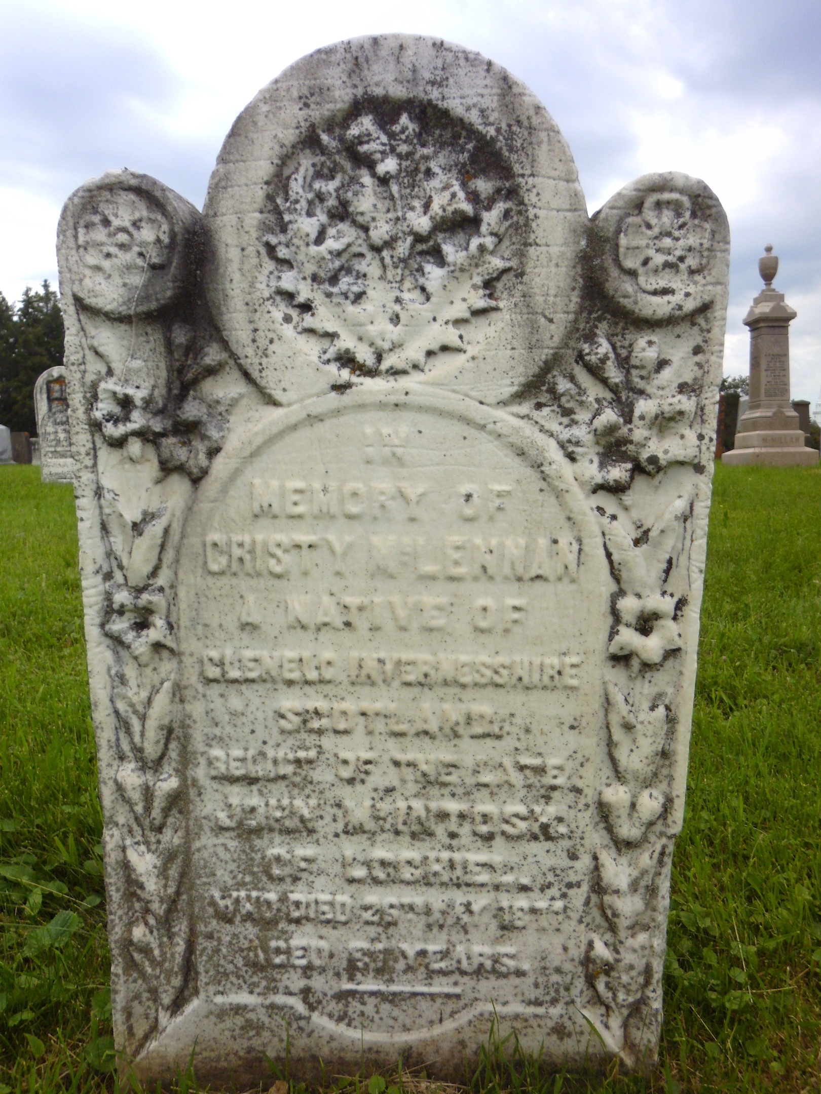 Photo of headstones/Christina McLennan 1791-1871 hdstn Kirkhill, Ontario  